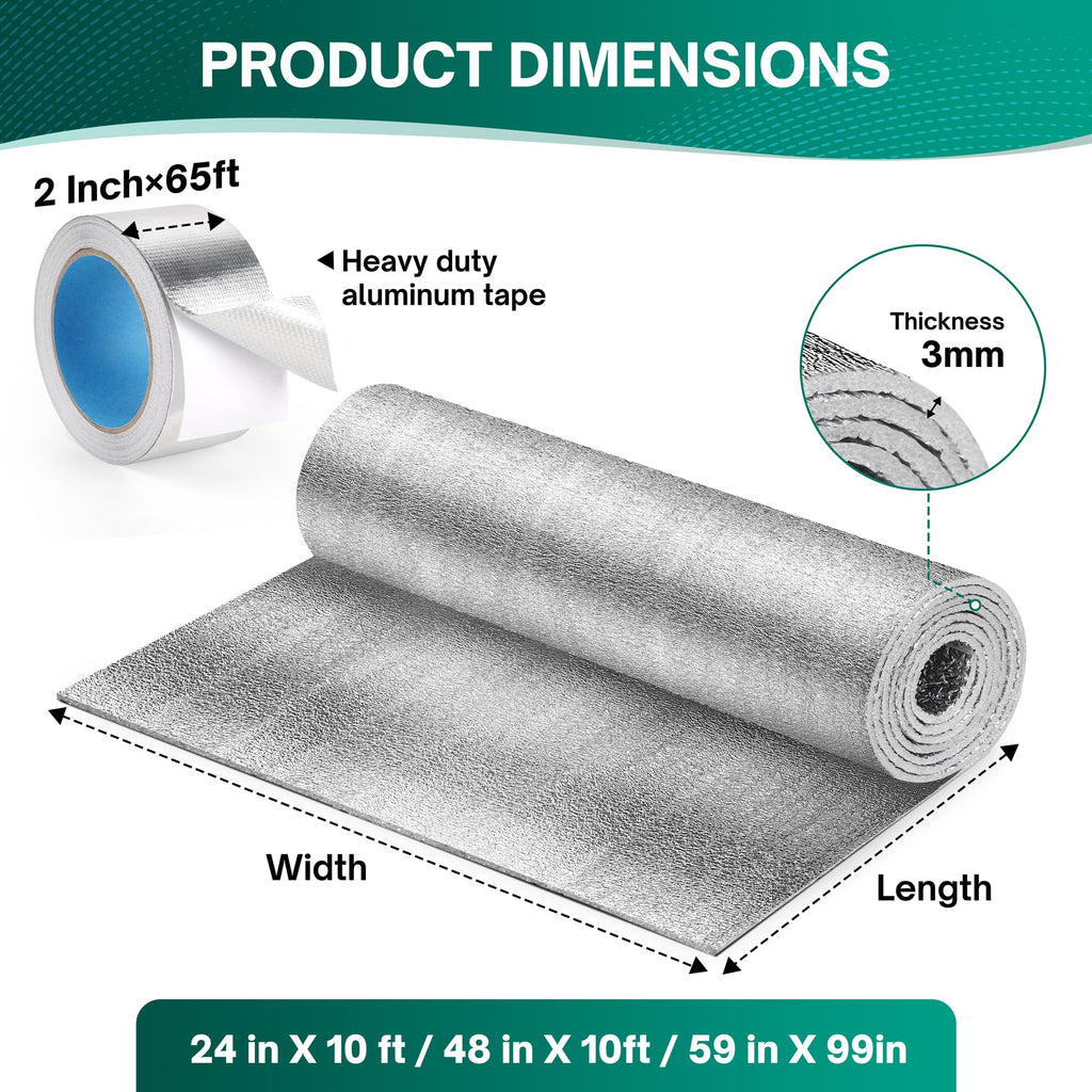 HADOR Reflective Window Film Insulation Roll 59 in X 99 in, Foil Aluminum Roll Double-Sided Foam Core, Summer Window Heat Blocker for RV/Windows/Garage Door - Folded Package