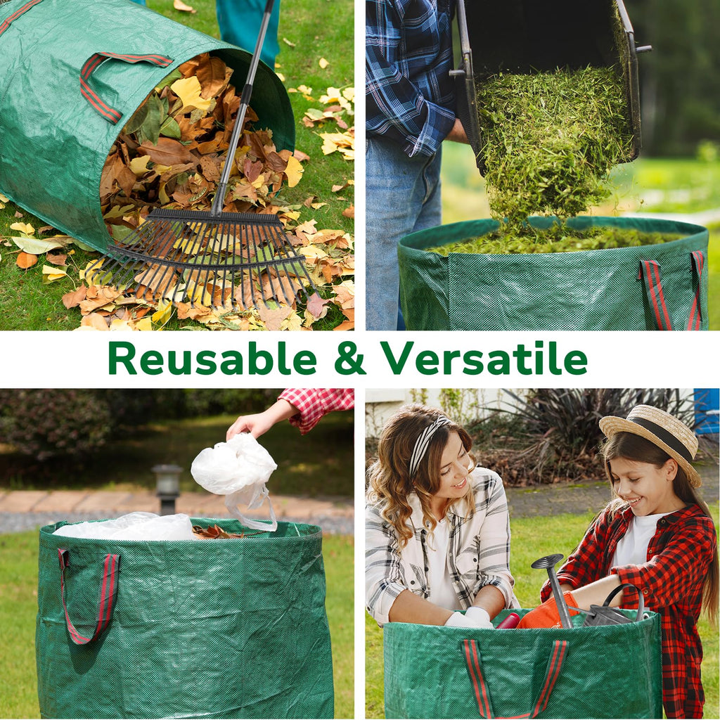 GreatBuddy 72 Gallon Leaf Bags Reusable 3 Pack, Heavy Duty Collapsible Lawn and Leaf Bag, Self-Standing with Top & Bottom Handles, PP Waterproof Yard Waste Bags for Leaves Grass Clippings Debris