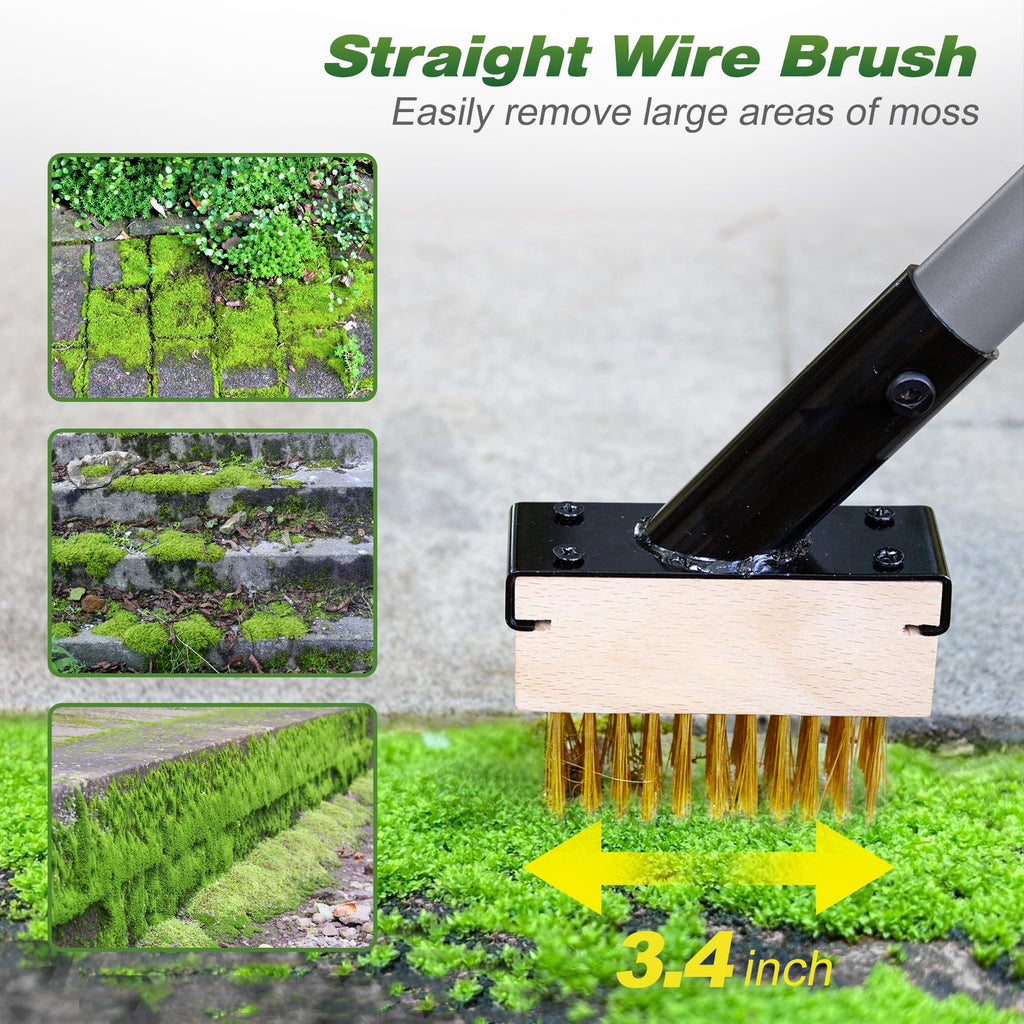 Walensee 66.5in Adjustable 3-in-1 Crack Weeder & Moss Remover Brush Tool