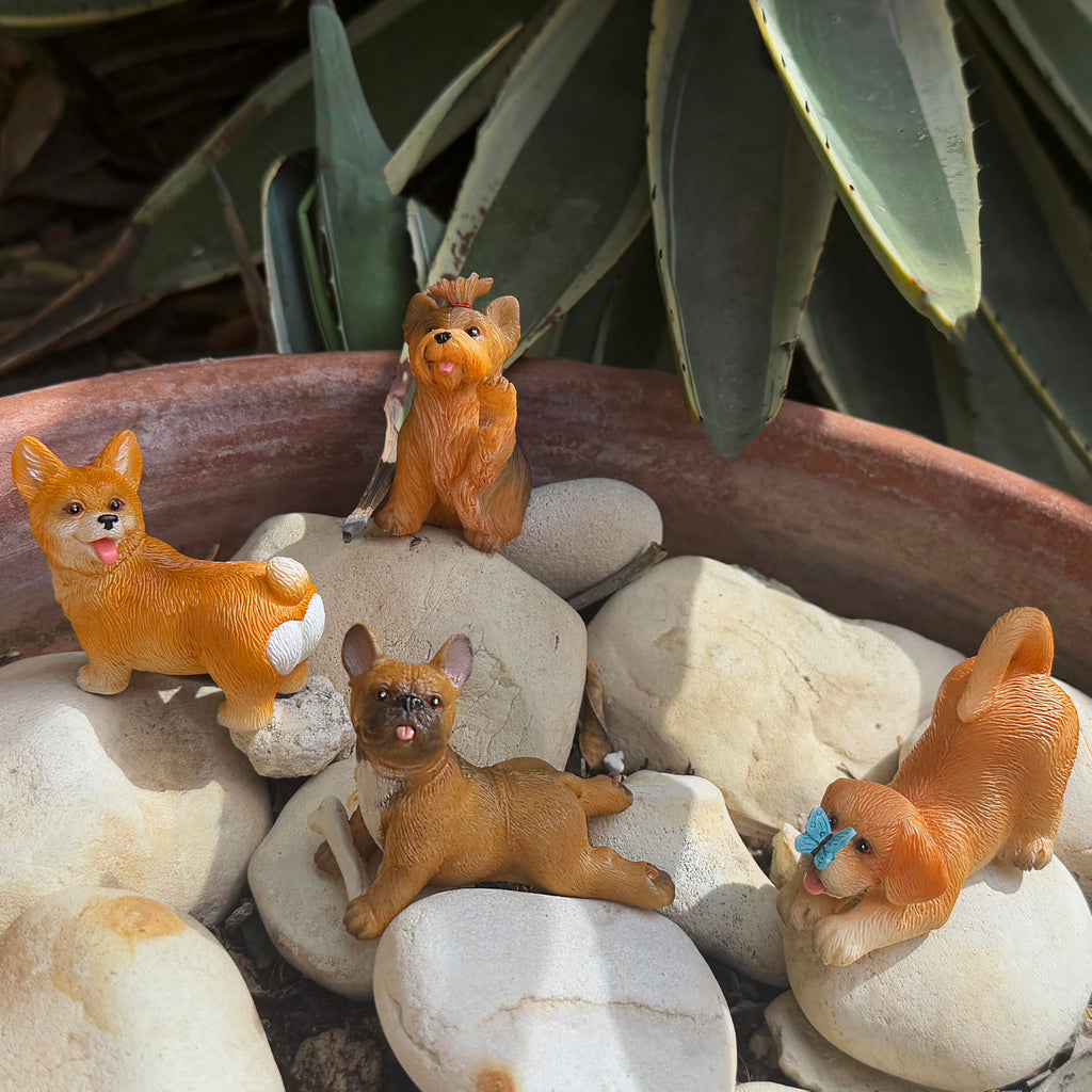 Mood Lab Fairy Garden Dog Figurines - Realistic Puppy Set (4 pcs) - Miniature Decorative Statues - Outdoor & Indoor Garden Decor