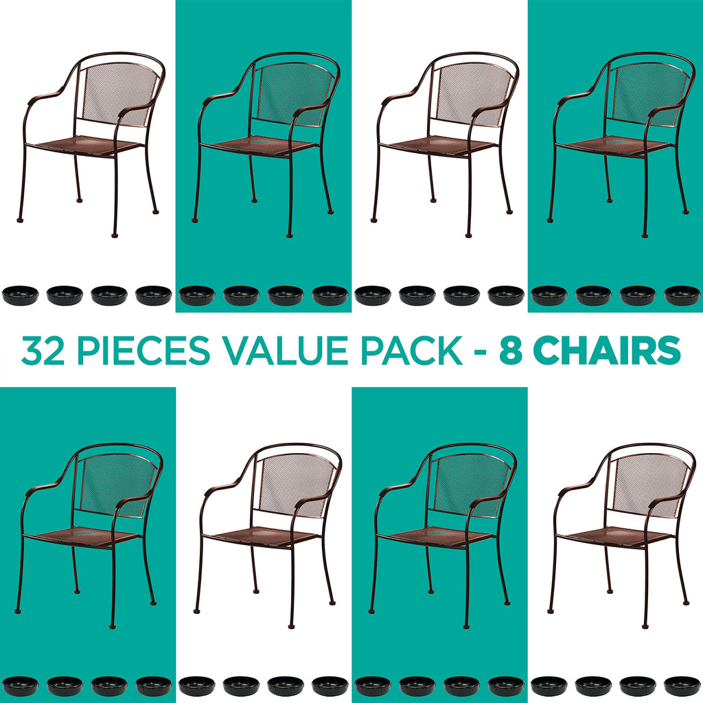 Wrought Iron Patio Furniture Feet Caps (32 Pack, Black) - 1.5" Round Plastic Outdoor Chair Leg Caps, Patio Furniture Replacement Feet