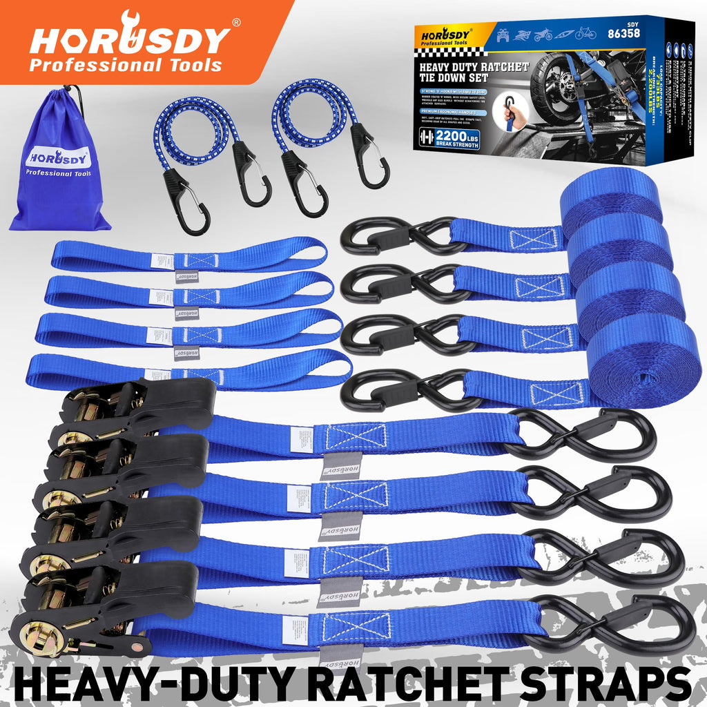 Ratchet Straps Heavy Duty, Tie Down Straps Ratchet Set, 2200 LB Break Strength, Safety Lock S Hooks, Best for Moving, Securing Cargo, Kayaks, Mountain (4 Pack)