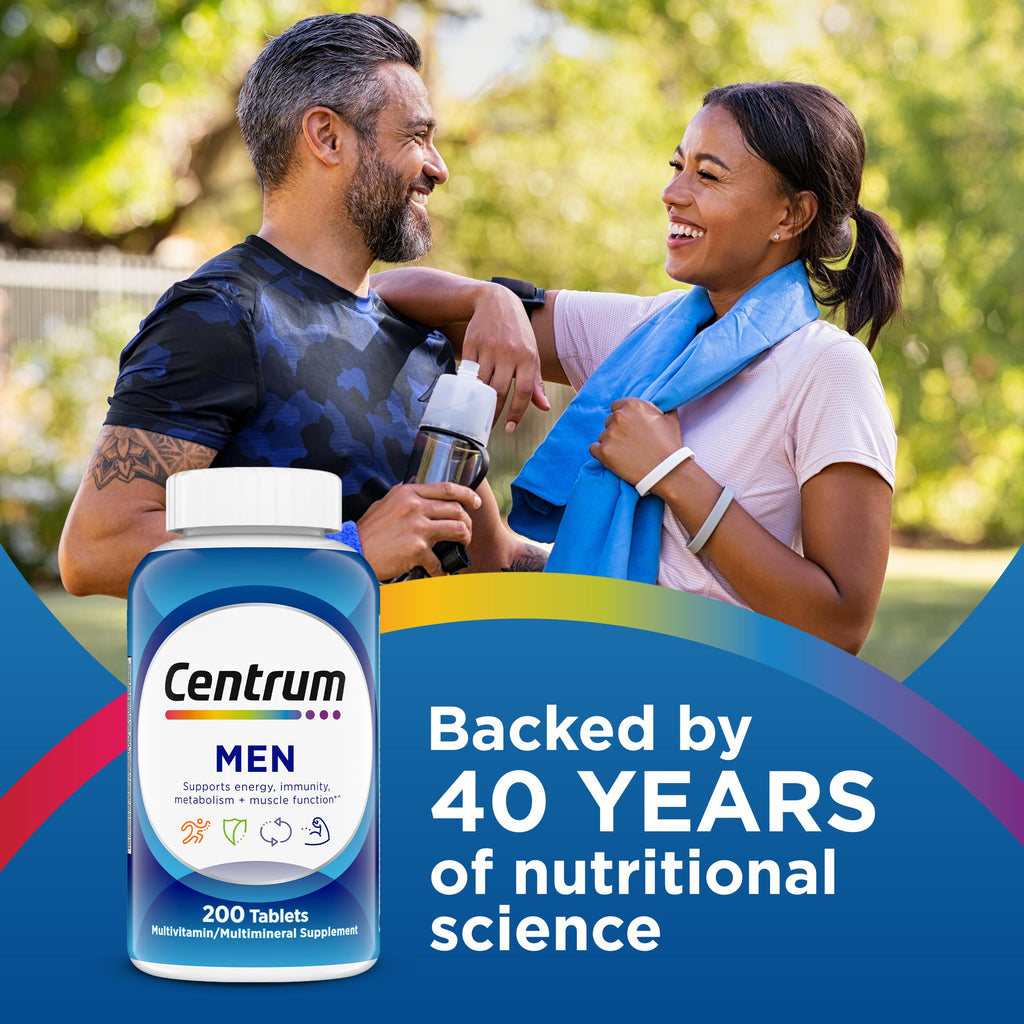 Centrum Multivitamin for Men, Multivitamin/Multimineral Supplement with Vitamin D3, B Vitamins and Antioxidants, Gluten Free, Non-GMO Ingredients -Tablet 200 Count