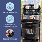 Dog Stroller Caddy Organizer with Poop Bag Dispenser, Treat Pocket, Water Bowl – Dog Stroller Accessories with Insulated Cup Holders, Pet Storage & Non-Slip Fit for 14"-19" Wide Handlebars - Paws