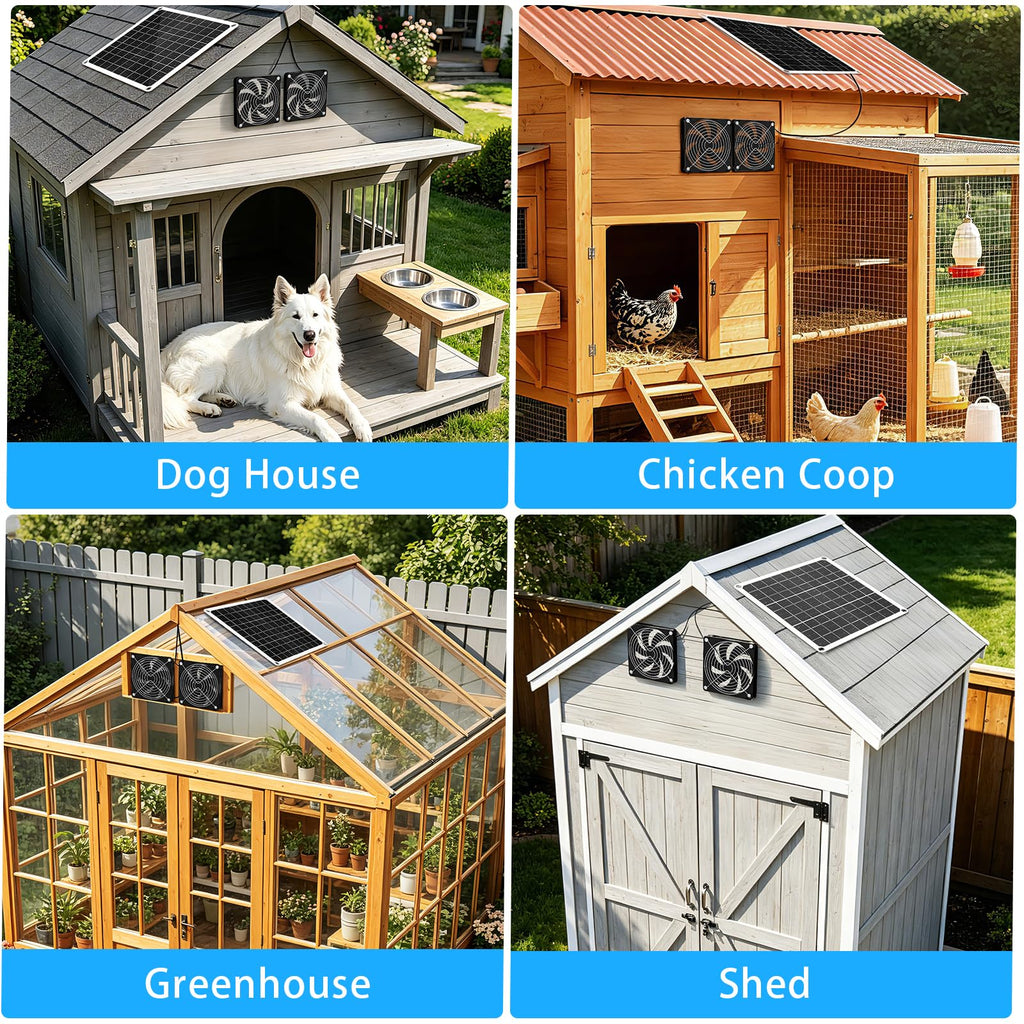 ZCTIMYI 15W Solar Powered Fan for Chicken Coop, Solar Panel Fan Ventilation Exhaust Kits for Greenhouse Outside Shed Doghouses Pet House, Included 2 IP65 Waterproof Fans