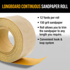 Dura-Gold Premium - 150 Grit Gold -Hook & Loop Backing Longboard Continuous Sandpaper Roll, 2-3/4" Wide, 12 Yards Long - For Automotive & Woodworking Air File Long Board Sanders, Hand Sanding Blocks