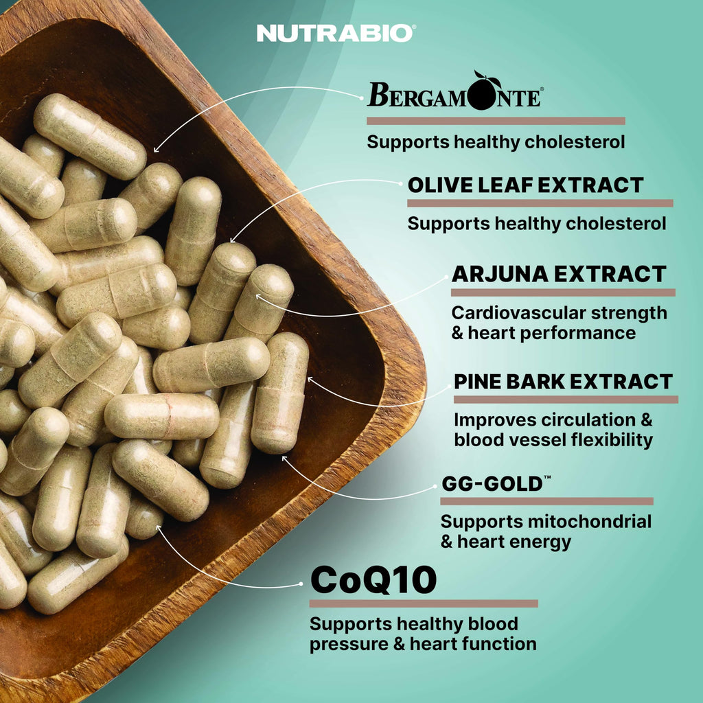 NutraBio Heart - Heart Health Supplements, Cardiovascular Supplement, Cholesterol, Circulatory & Healthy Blood Pressure Support - 90 Capsules