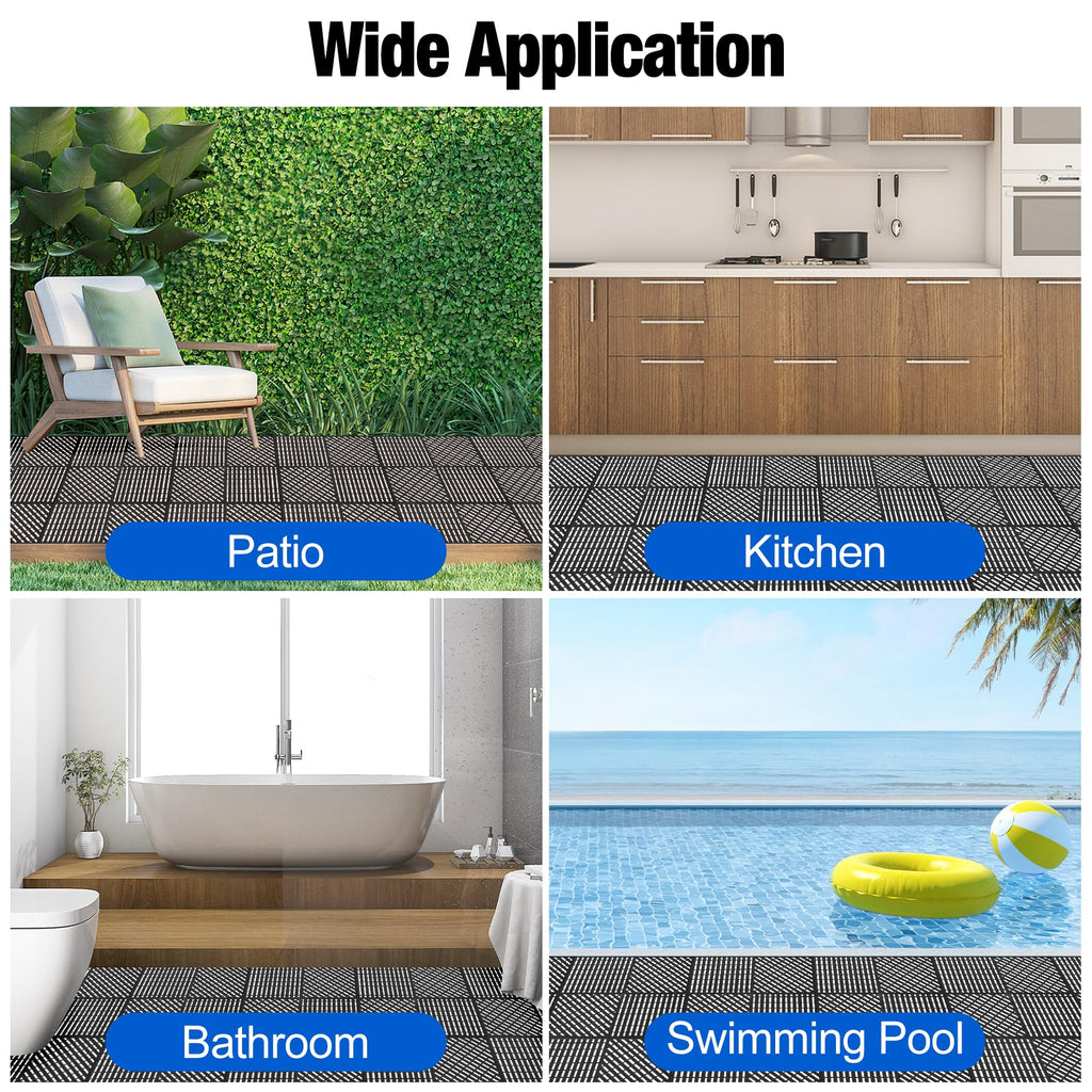 ToLanbbt Modular Interlocking Cushion 12P 11.8" x 11.8" Interlocking Rubber Floor Drain Holes Non-Slip Splicing Drainage Mats for Deck, Shower, Kitchen, Drain Pool, Sauna Bath (Dark Blue, Diagonal)