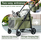 JOYCOW Dog Stroller for 2 Small Dogs or 1 Medium Pet, Low-Entry Design with Anti-Jump-Out, 600D Oxford Fabric, Up to 70 lbs, Green