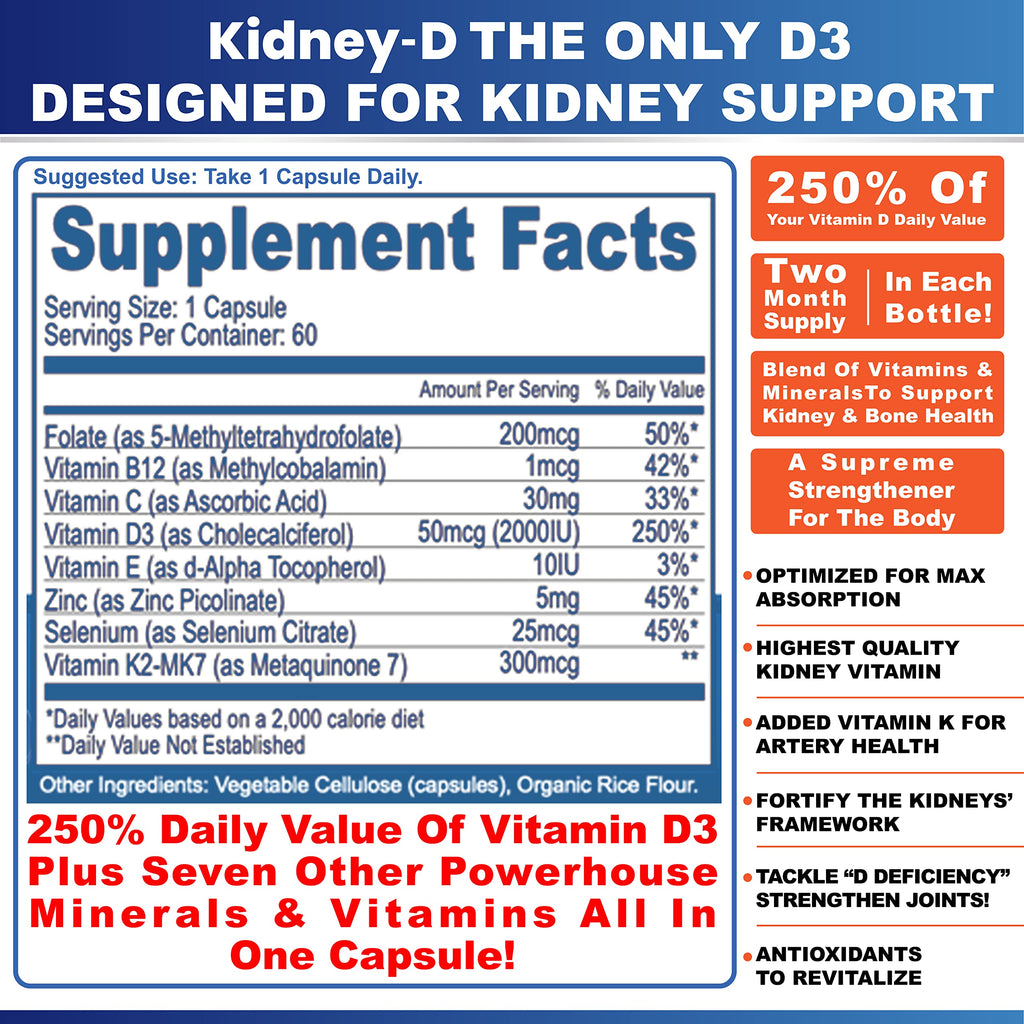 Kidney Restore & Kidney-D 2-Pack Capsules for Kidney Support with Optimized Vitamin D Antioxidants, Kidney Probiotics, Sodium Bicarbonate for Kidney Cleansing