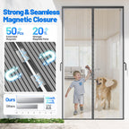 Heavy Duty Magnetic Screen Door Mesh - Auto-Sealing Hand-Free Door Net Screen with 50 Magnets, Pet & Kid Friendly, PET Fine Mesh Doors Screens Keep Bugs & Mosquitos Out Fits Front Doors Size 36” x 82”