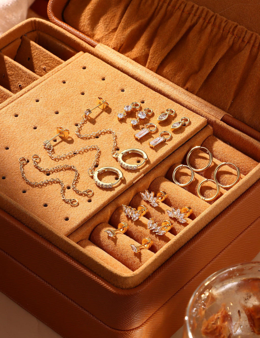10 Pairs Gold Earring Stacks - Hypoallergenic Flat Back Stud & Hoop Set