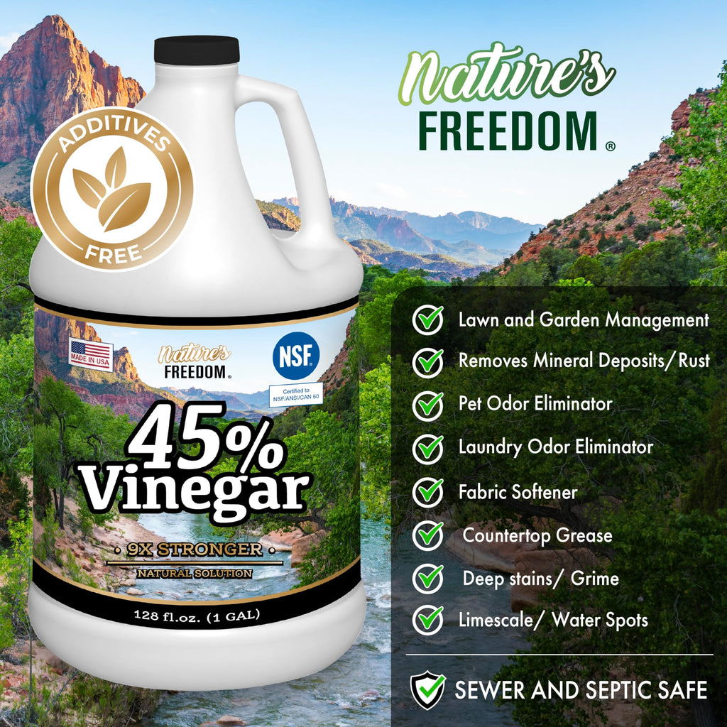 Nature's Freedom 45% Concentrated Vinegar, NSF Certified, 1 Gallon with Garden Pump Sprayer