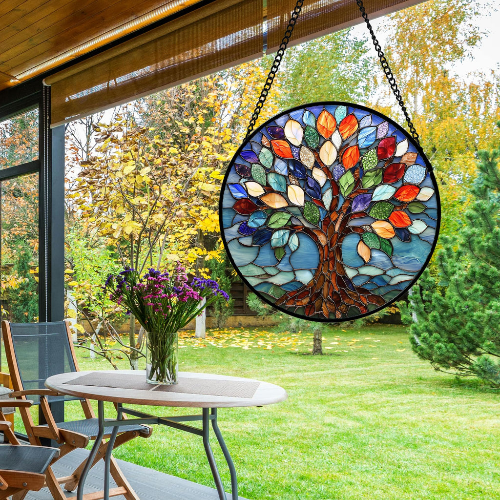 Colorful Tree of Life Stained Glass Window Hanging Suncatcher Gifts 6.3"