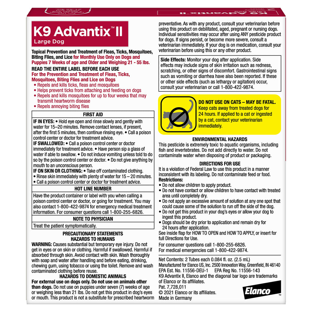 K9 Advantix II Flea & Tick Topical for Large Dogs 21–55 lbs., 2ct
