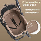 Kicari All-Terrain Dog Stroller for Small to Medium Dogs, Pet Stroller for Dogs & Cats Outdoor Walks, One-Hand Easy Fold, Double-Layer Anti-UV & Waterproof Canopy & Breathable Mesh, Mocha Brown