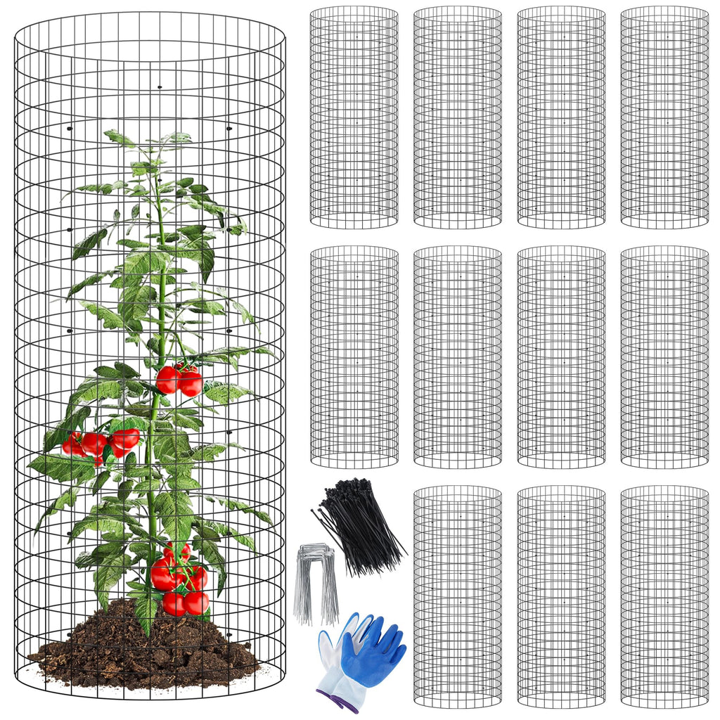 winemana 12 Set Plant Protectors Covers from Animals, 36 Pcs 24x12 Inch Metal Wire Garden Cages with Stakes & Ties, Outdoor Protection to Keep Rabbits Chickens Out for Flowers Vegetables (Black)