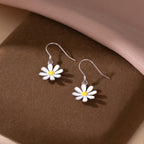 SLUYNZ 925 Sterling Silver White Flower Dangle Earrings for Women Teen Girls Daisy Flower Drop Earrings Summer Spring (A-SILVER)