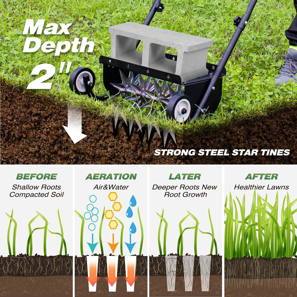 Suchtale 18-Inch Push Spike Aerator, Heavy Duty Rolling Lawn Aerator, Rotary Spike Lawn Aerator, Manual Aeration Equipment with Steel Handle, Suitable for Lawns, Garden, and Yard Grass Aeration