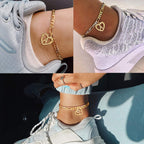 YANODA Gold Initial Pendant Necklace Anklet Bracelet for Women 14K Gold Plated Figaro Chain Letter Initial Heart Necklace Anklets Alphabet Foot Jewelry Personalized Jewelry for Women S