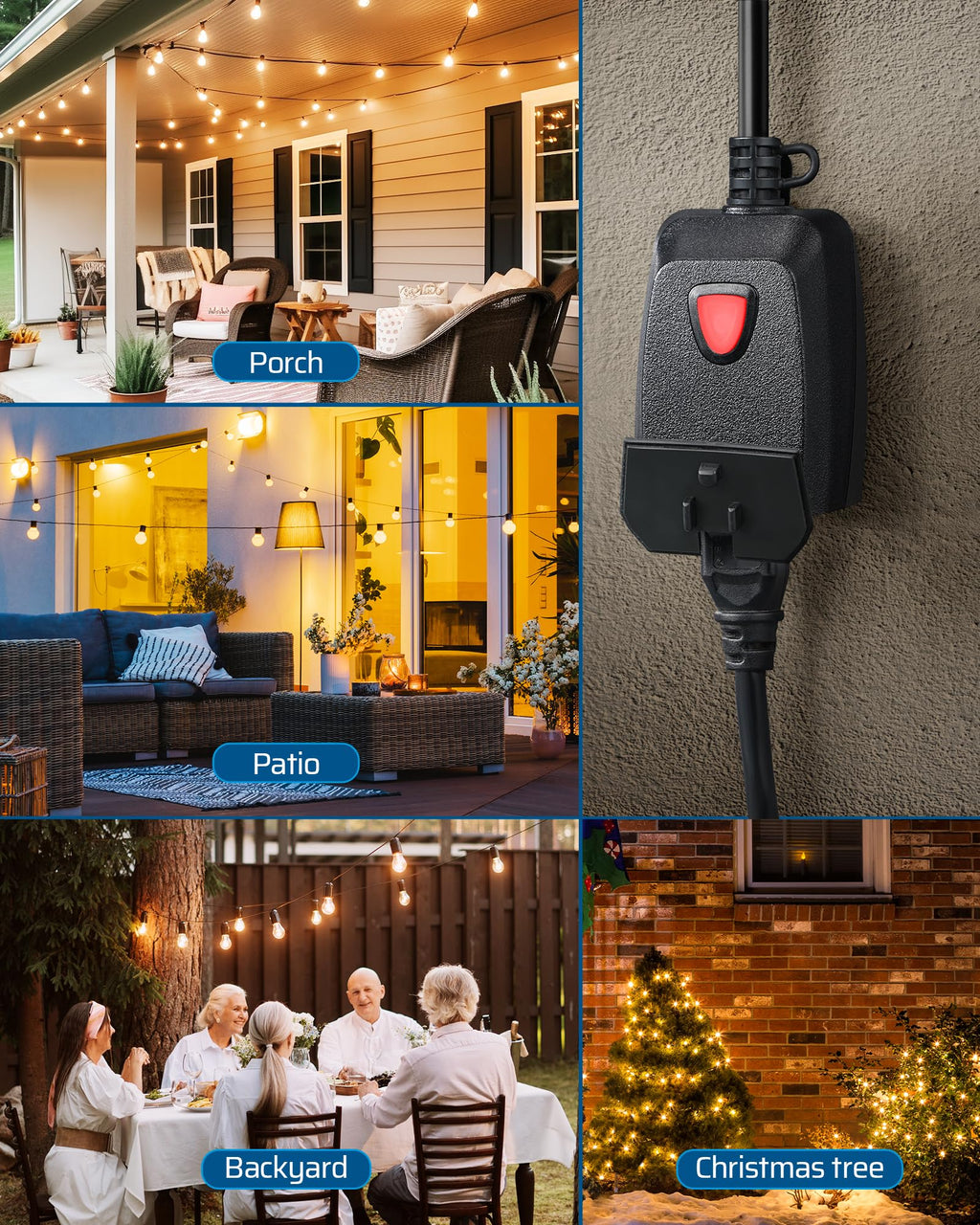 DEWENWILS Outdoor Dimmer for String Lights, Two-Remote Control Dimmable Plug, 100FT Range, Waterproof Plug in Dimmer for Dimmable LED/Tungsten Bulbs