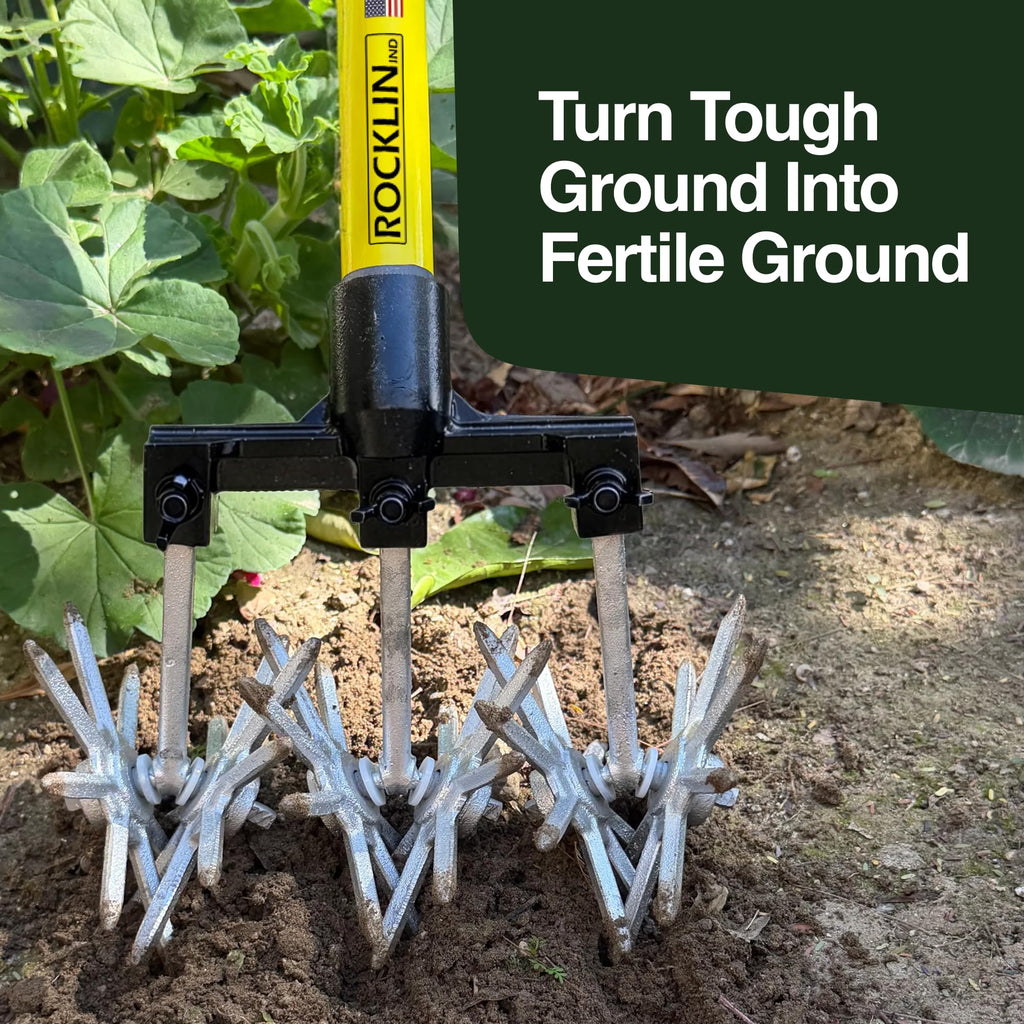 Heavy-Duty Rotary Cultivator with 2X Steel Tines for All Soil Types - Till, Aerate, Weed & Mix Soil | 60" Extra Long Handle