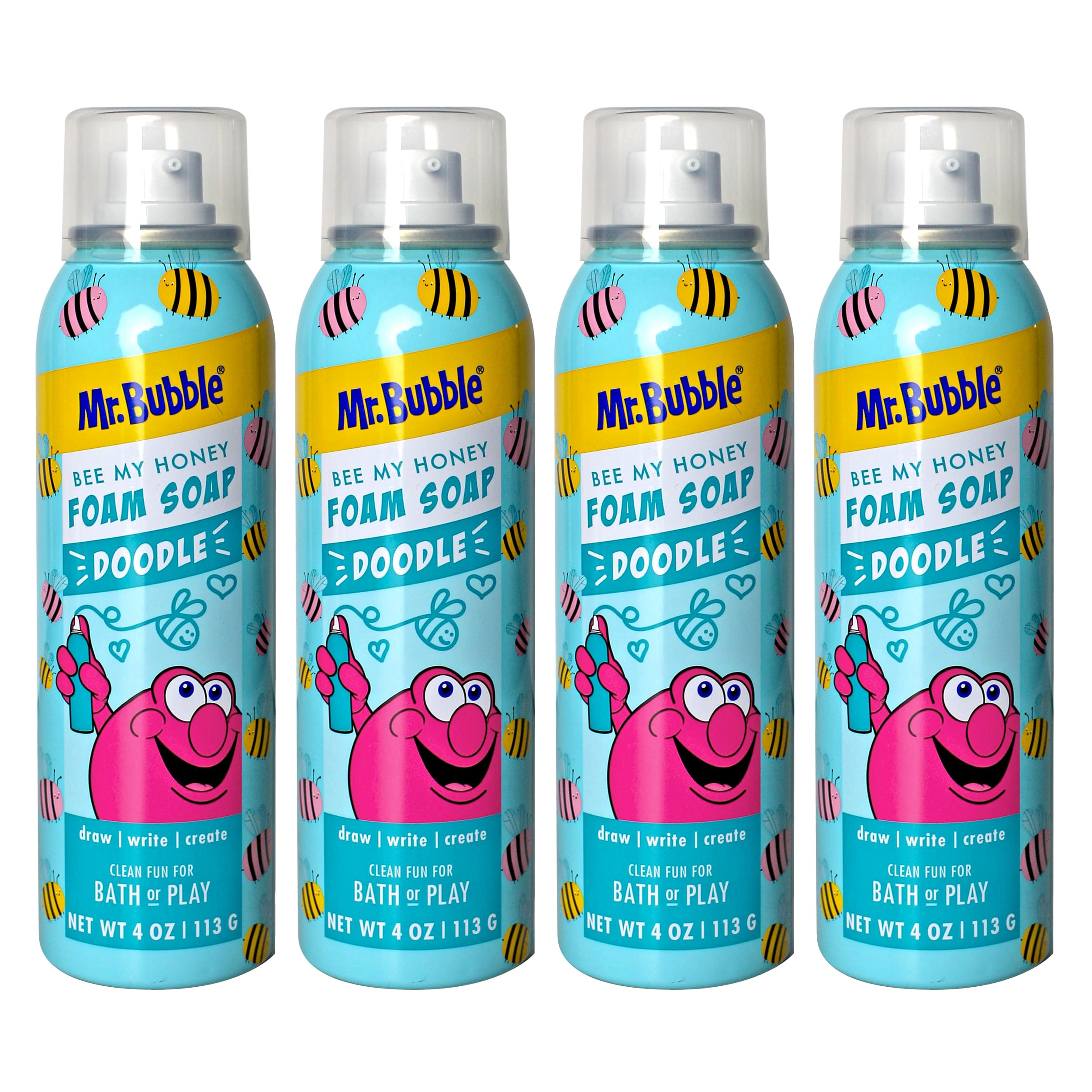 Mr. Bubble Limited Edition Foam Soap, Creativity Bath Soap, Cleans & Moisturizes, Bee My Honey (Blueberry Honey Scent), 4 oz, Pack of 4