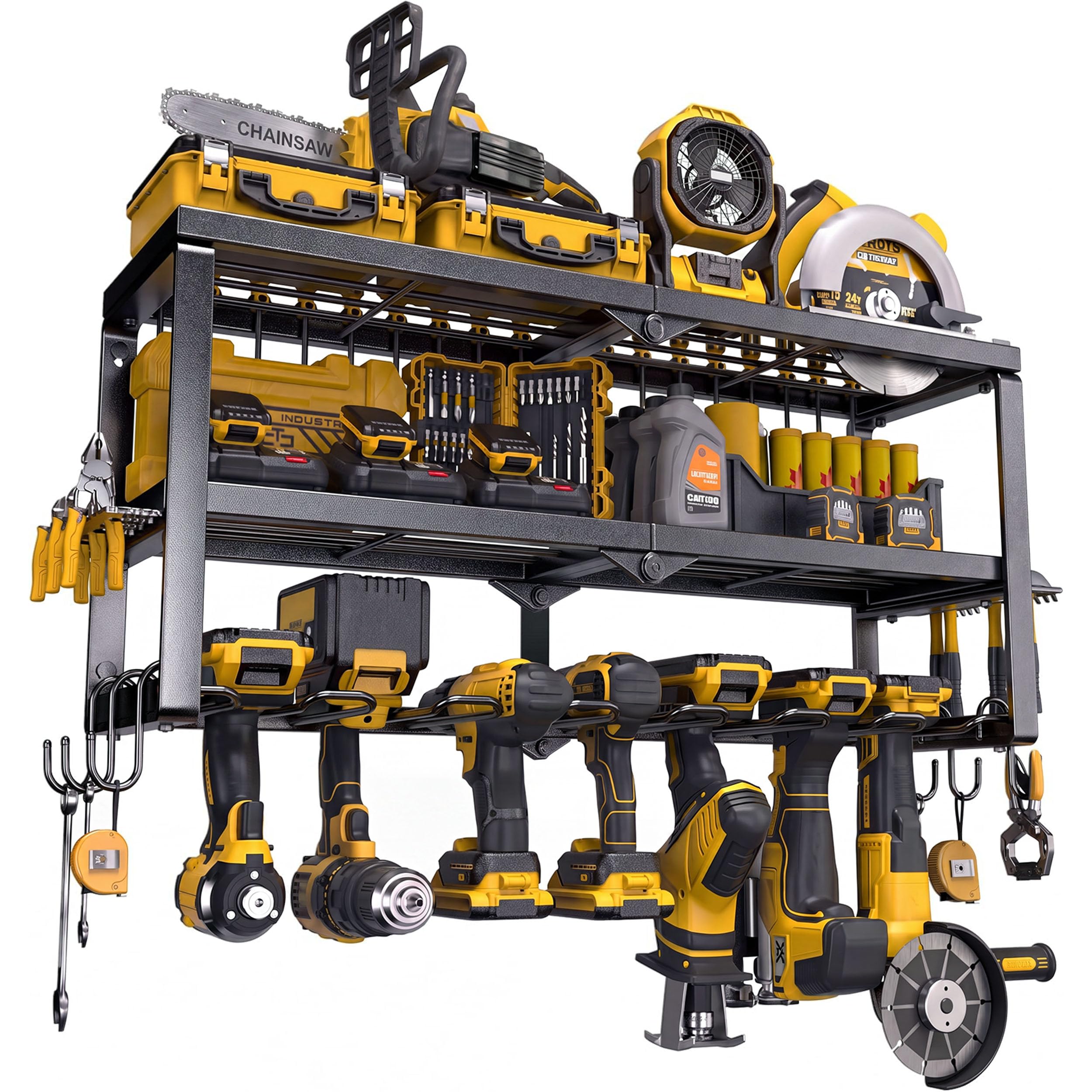 Spampur Power Tool Organizer for Tool Storage, Drill Holder Wall Mount with Screwdriver Organizer, Tool Holder for Garage Wall Organization, Heavy Duty Metal Tool Shelf with Battery Holder