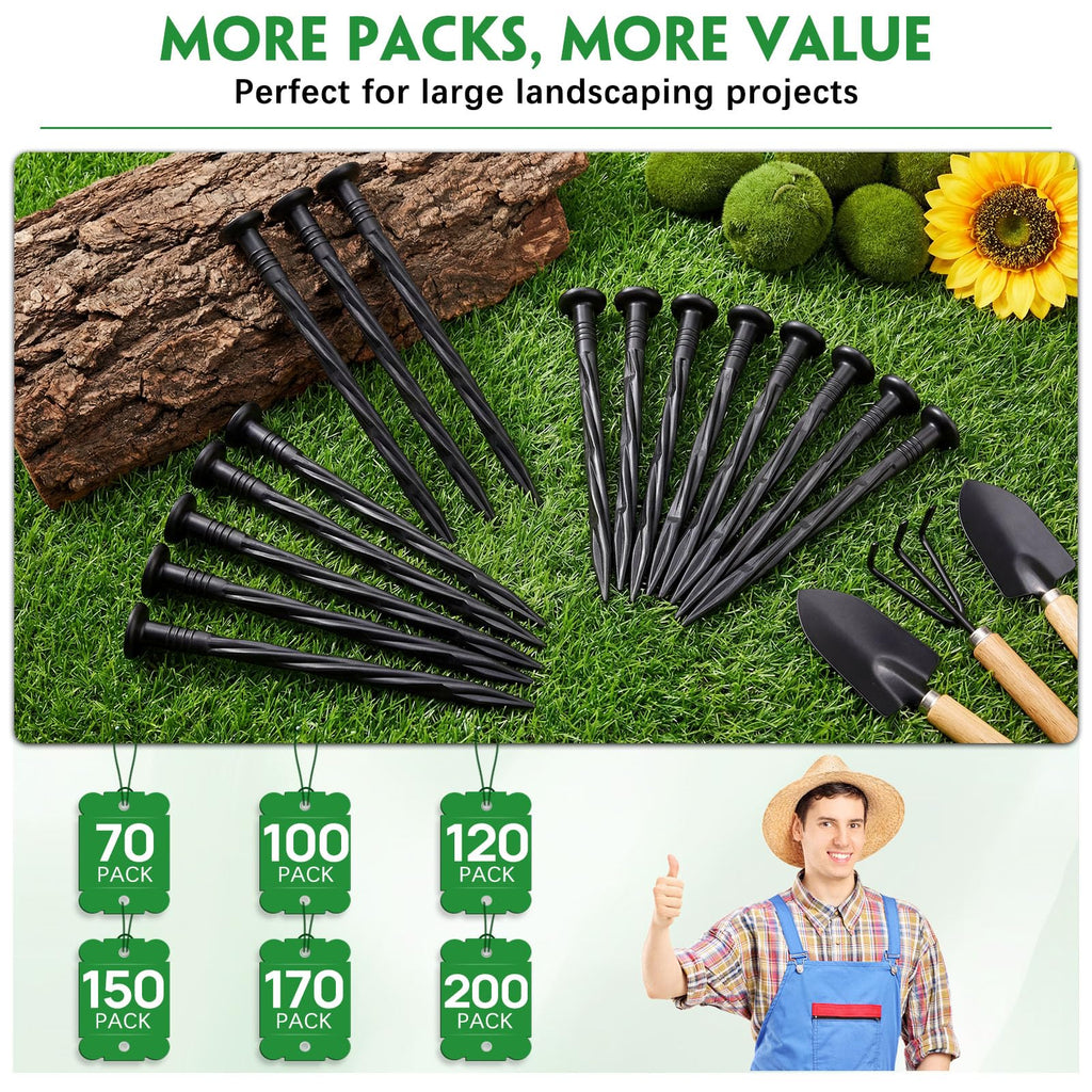 Garaook 120PCS 8-Inch Plastic Landscape Edging Stakes, Spiral Nylon Landscape Spikes, Anchoring Nails for Weed Barrier, Paver Edging, Landscape Edging, Artificial Turf, Grass Pathways, Black