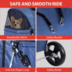 Pet Stroller 4 Wheels Dog Cat Stroller for Small Medium Dog Cats Carrier Jogger Travel Foldable Puppy with Storage Basket and Cup Holder (Navy Blue)