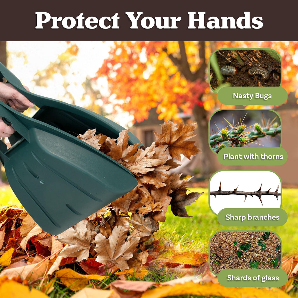 Leaf Scoops Hand Rakes - Lightweight, Durable Grabber Tool for Scooping Up Leaves, Spreading Mulch, Gardening, and Yard Work by Pure Garden (Green)
