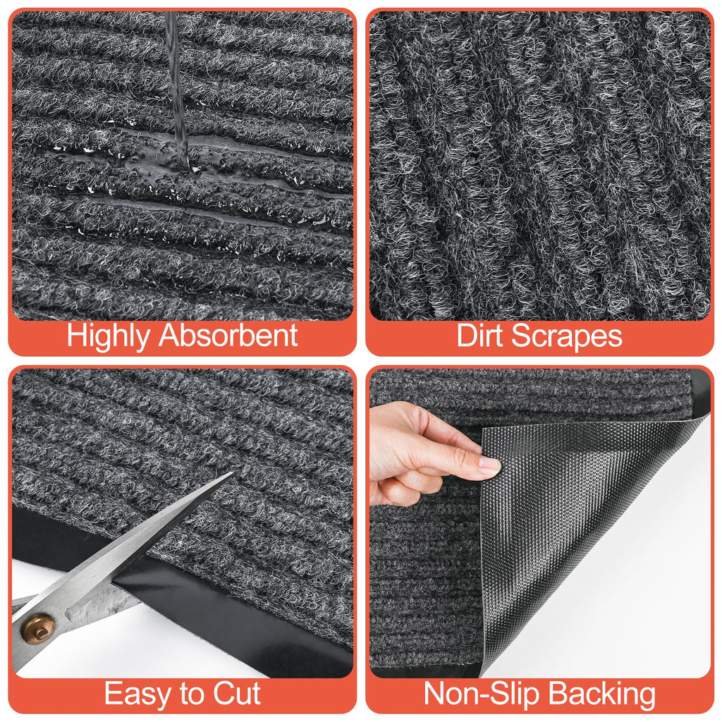 MYFAMIREA Commercial Floor Mat 3' x 5' Extra Large Front Door Industrial Rug Heavy Duty Brush Step Entrance Mat Weather Utility Rug with Non Slip Rubber Backing Low Profile for Entryway, Charcoal Grey