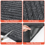 MYFAMIREA Commercial Floor Mat 3' x 5' Extra Large Front Door Industrial Rug Heavy Duty Brush Step Entrance Mat Weather Utility Rug with Non Slip Rubber Backing Low Profile for Entryway, Charcoal Grey