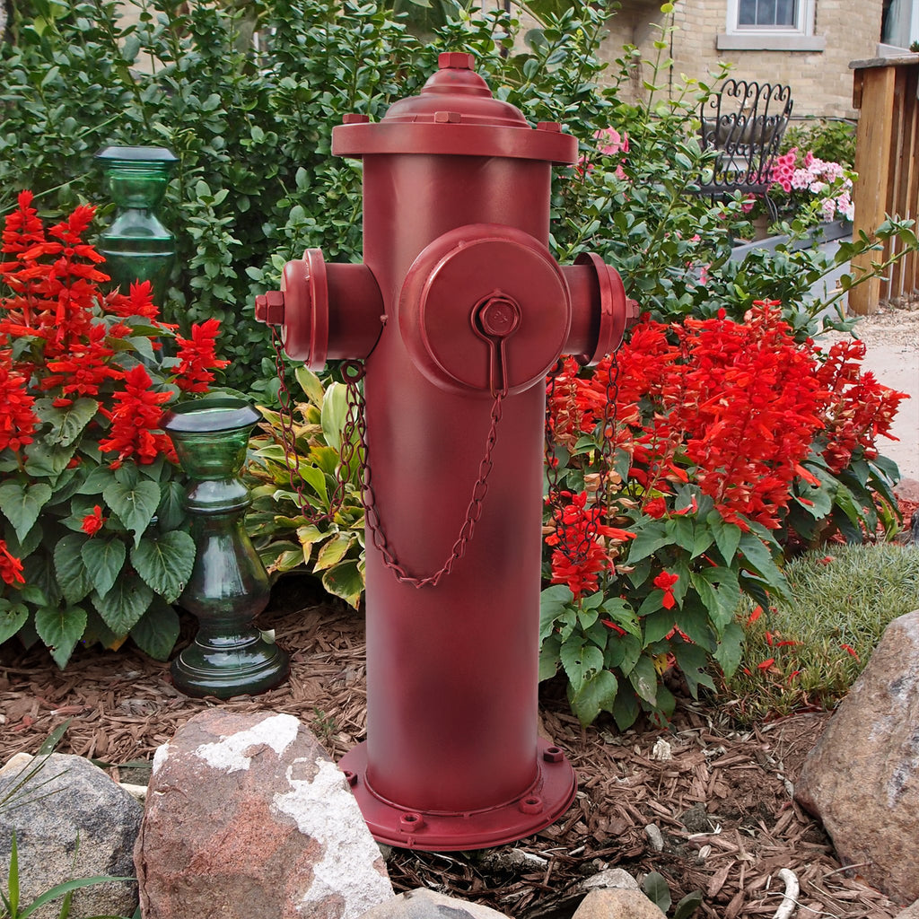 Design Toscano Fire Hydrant Statue Puppy Pee Post and Pet Storage Container, Large 23 Inch, Metal, Full Color
