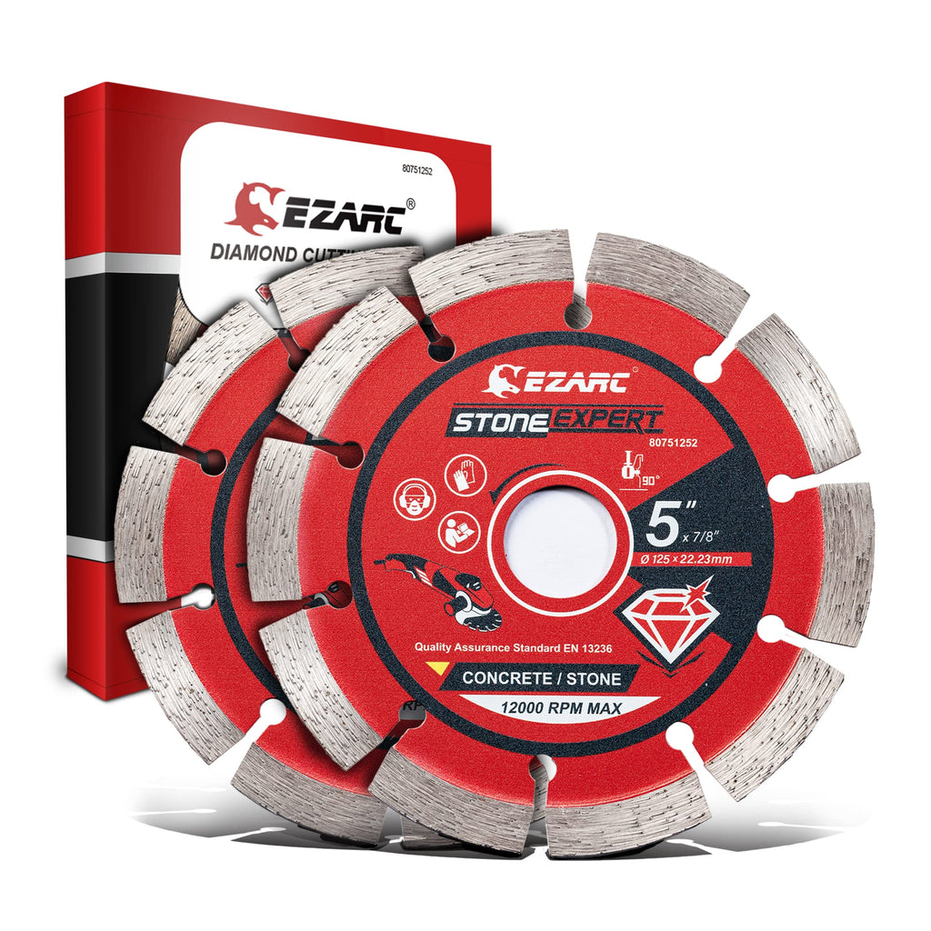 EZARC 5 inch Segmented Diamond Blade, Diamond Cutting Wheel for Angle Grinder Stone Master, 5" Stone Blade for Cutting Concrete Granite Masonry Brick, 7/8"-20mm-5/8 Arbor (2-Pack)