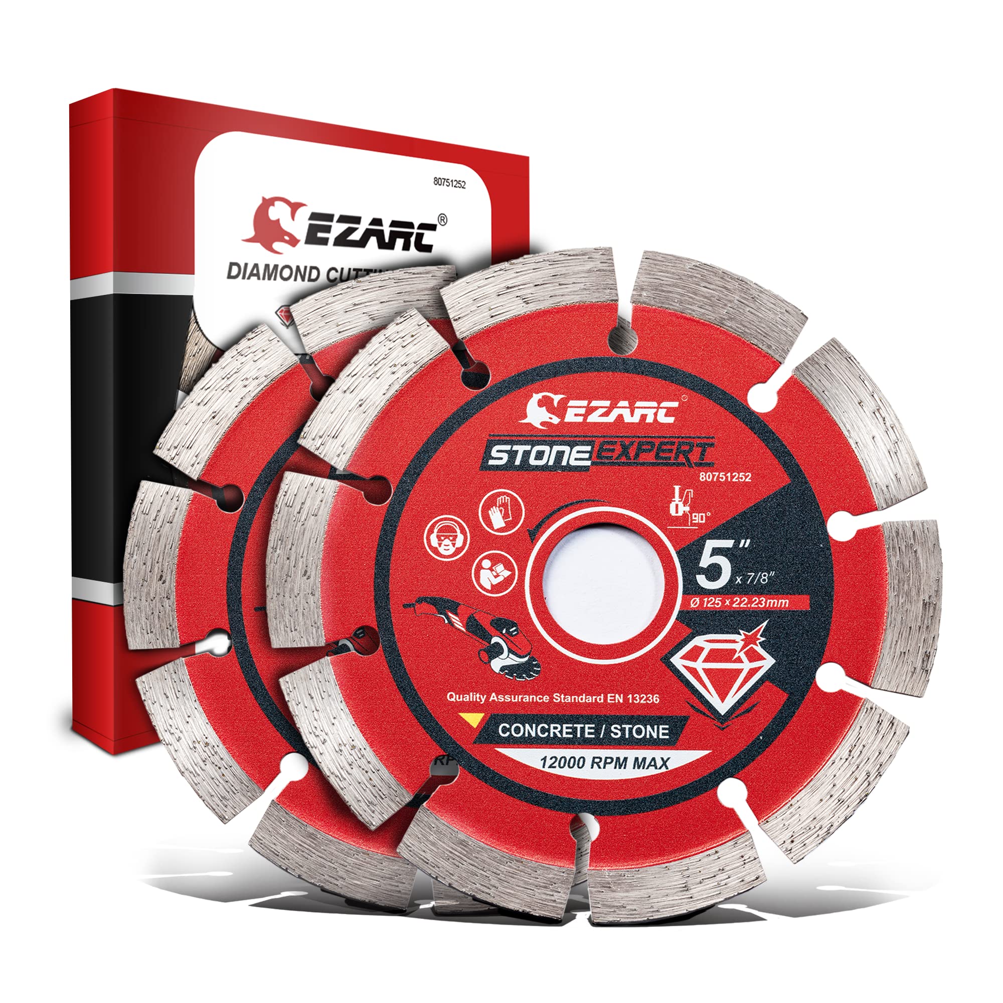 EZARC 5 inch Segmented Diamond Blade, Diamond Cutting Wheel for Angle Grinder Stone Master, 5" Stone Blade for Cutting Concrete Granite Masonry Brick, 7/8"-20mm-5/8 Arbor (2-Pack)