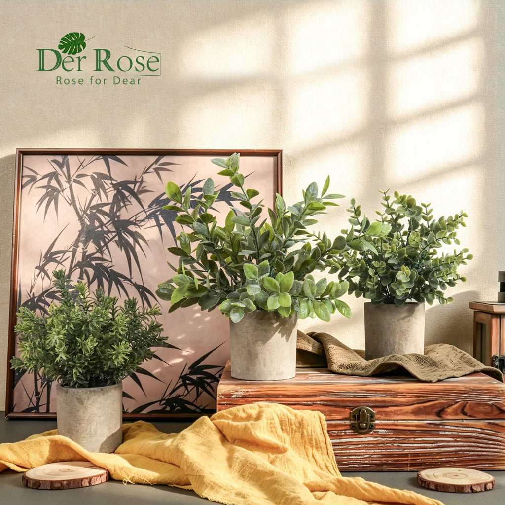 Der Rose 3 Pack Mini Fake Plants, Sage Green Artificial Plants for Shelves
