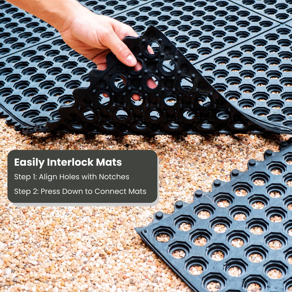 Envelor Interlocking Rubber Floor Tiles with Drainage Holes Anti Fatigue Garage Floor Mat Non Slip Wet Area Mat for Bar, Kitchen, Restaurant, Outdoor, Modular Snap Together 1-Pack, 36 x 36 inches
