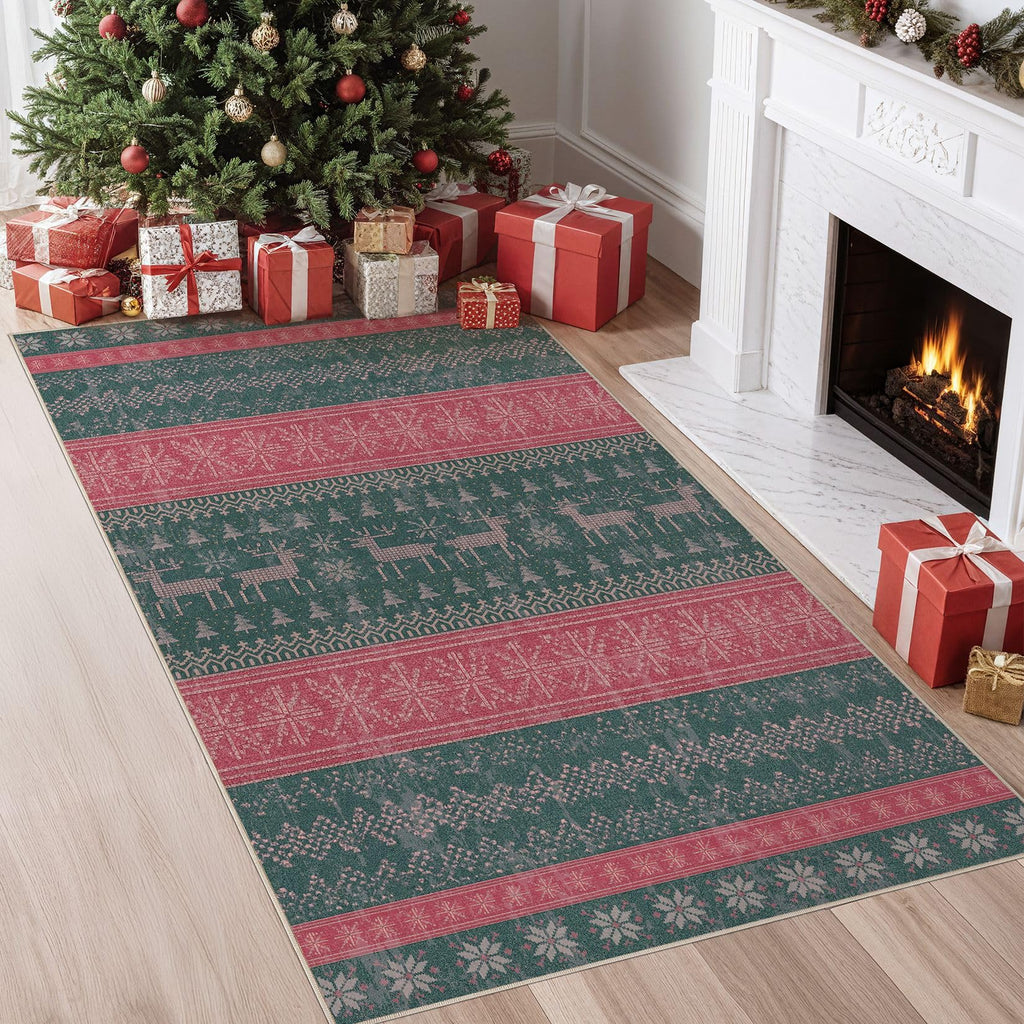 Nakagishi Area Rug Living Room Rugs: Christmas 3x5 Machine Washable Boho Large Neutral Farmhouse Stain Resistant Moroccan Indoor Floor Carpet for Bedroom Nursery Dorm Classroom Dining Room Home