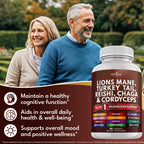 NEW AGE Lions Mane Mushroom Supplement with Turkey Tail Reishi Cordyceps Chaga with Marshmallow Root 180 Count
