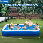 Inflatable Swimming Pool with Pool Lights, 130" x 72" x 22" Full-Sized Large Inflatable Family Pool, Summer Water Party, Outdoor, Garden Backyard, Suitable for Adults