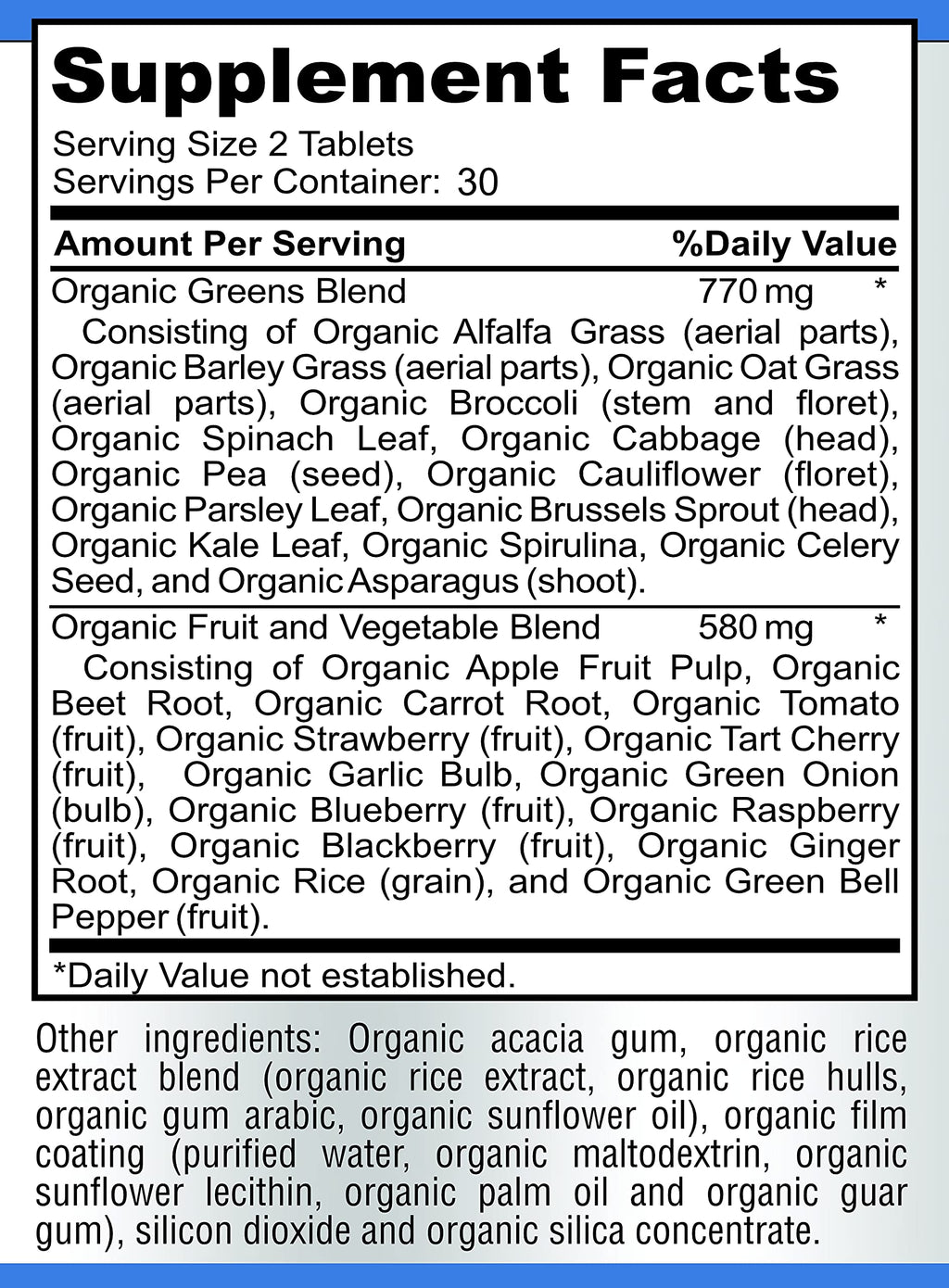 Fruit and Veggie Superfood Greens - 28 Fruits and Vegetables incl. Alfalfa, Barley Grass, Spirulina, Beet Root, Tart Cherry, Concentrated Natural Antioxidants- 60 Tablets
