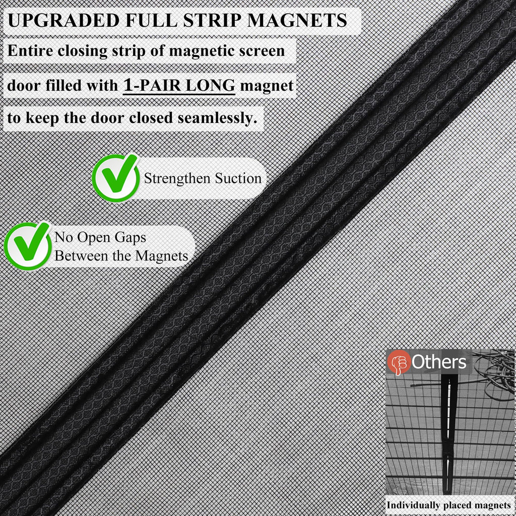 Mpmedo Magnetic Screen Door Upgraded-Model Full Strip Magnets,Reinforced Heavy Duty Mesh Screen Doors Magnets,Full Frame Seal Retractable Door Screen Magnetic Closure for Single Front Sliding Door