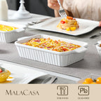 MALACASA Casserole Dishes for Oven, Ceramic Baking Dishes Set of 4, White