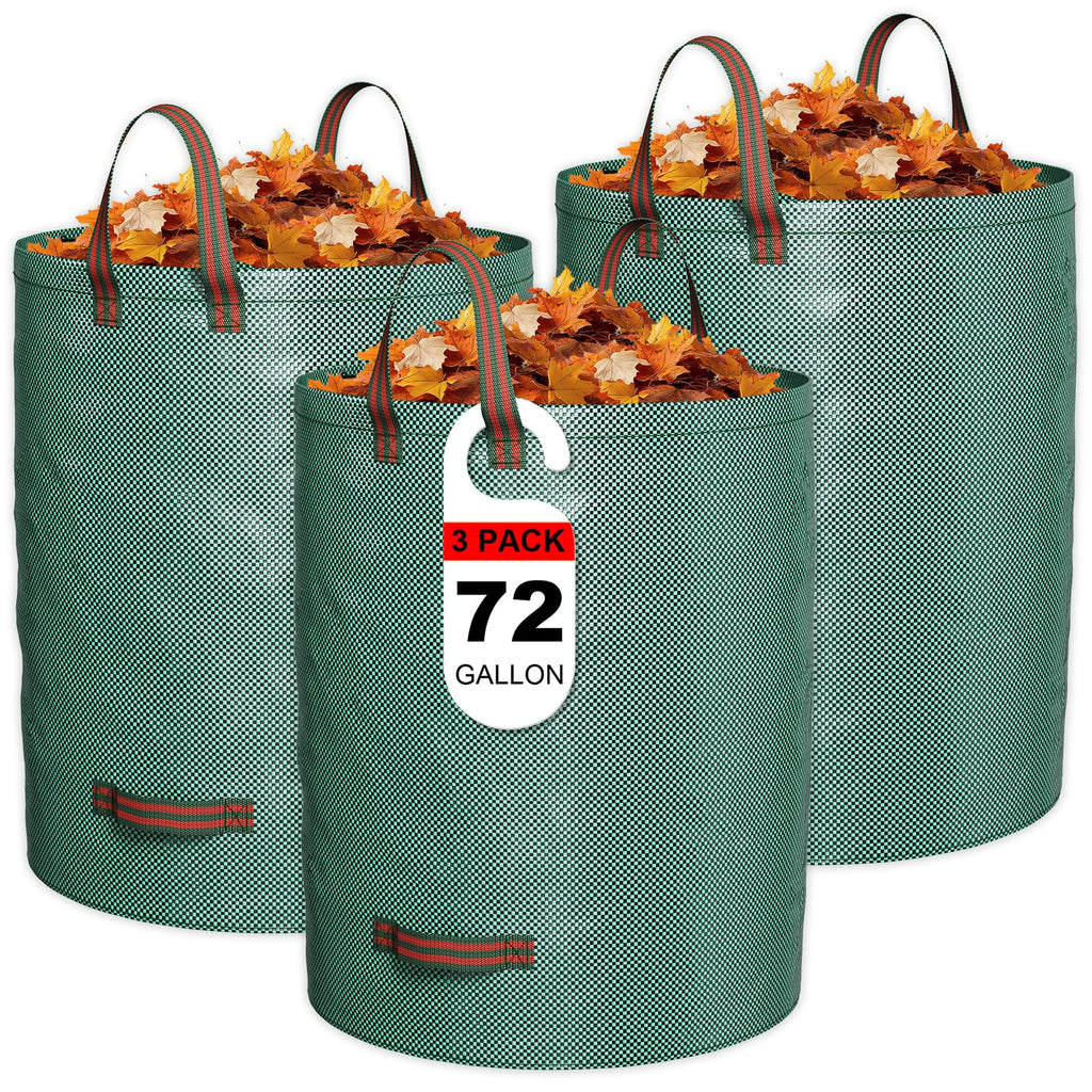 GreatBuddy 72 Gallon Leaf Bags Reusable 3 Pack, Heavy Duty Collapsible Lawn and Leaf Bag, Self-Standing with Top & Bottom Handles, PP Waterproof Yard Waste Bags for Leaves Grass Clippings Debris
