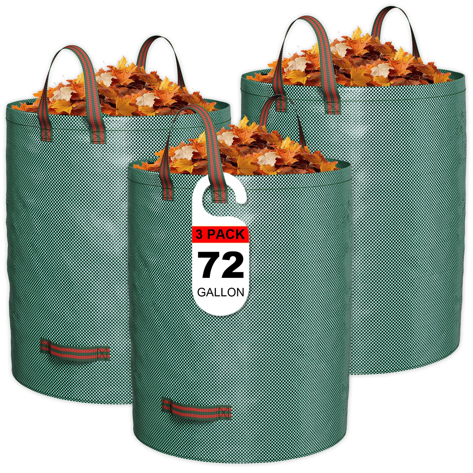 GreatBuddy 72 Gallon Leaf Bags Reusable 3 Pack, Heavy Duty Collapsible Lawn and Leaf Bag, Self-Standing with Top & Bottom Handles, PP Waterproof Yard Waste Bags for Leaves Grass Clippings Debris