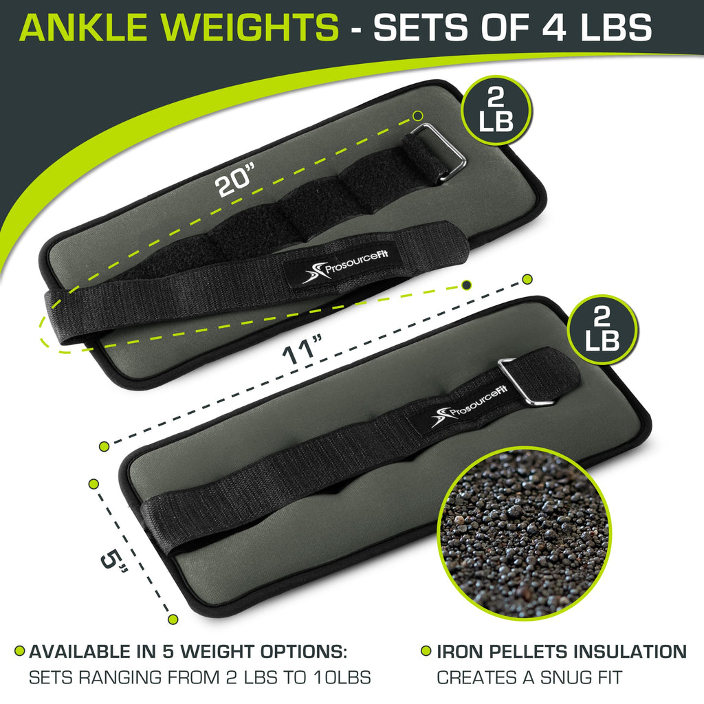 ProsourceFit Ankle / Wrist and Arm / Leg Weights Set of 2, Adjustable Strap for Men and Women, Grey 2 LB