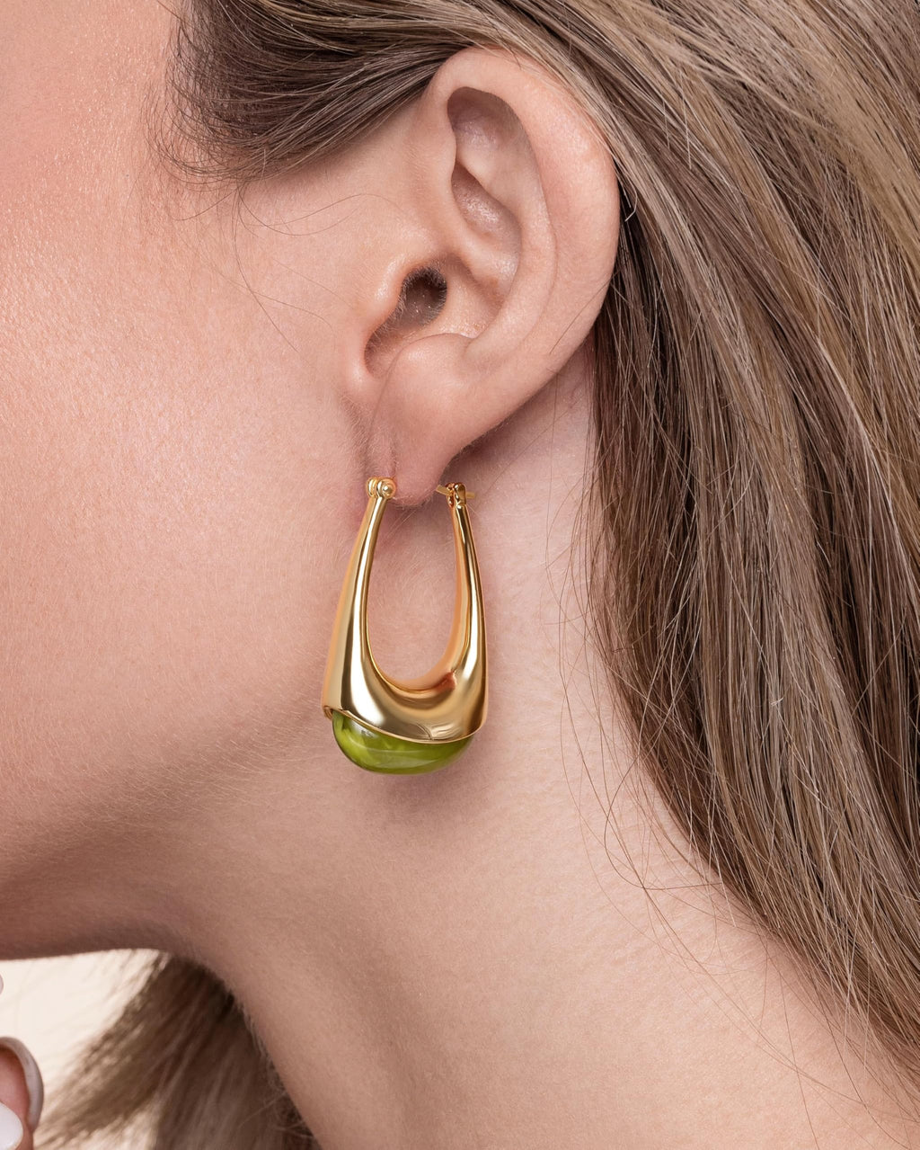 SNGIA Long Oval Chunky Dangle 18K Gold Plated Hoops with Colored Resin Gemstone Statement Earrings for Women, (Green, Brown, Light blue, Dark Blue), Bold Drop Handmade Exaggerated Irregular Trendy Bohemian Jewelry Gifts, Unique Dangling Teardrop Baroque S
