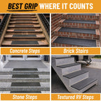 Ottomanson Outdoor Rubber Stair Treads – Coin Heavy-Duty Non-Slip Stair Mats – Best Grip on Concrete, Brick & Textured Step – Fastening Recommended for Wooden & RV Steps, Pack of 5