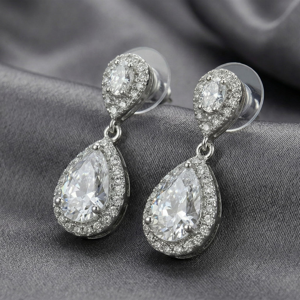 Mariell Cubic Zirconia Crystal Teardrop Dangle Bridal and Wedding Earrings, CZ Jewelry for Brides, Bridesmaids, Homecoming, Prom and Dressy Everyday Wear